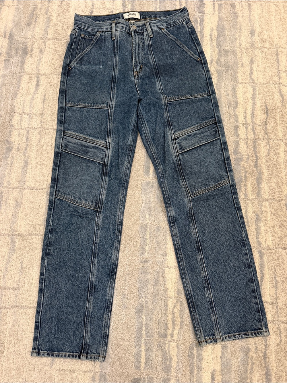 Agolde Women's Straight Leg Paneled Dark Blue Jeans